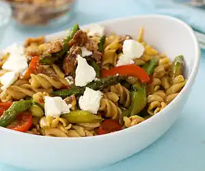 Asparagus, Mushroom, & Sweet Bell Pepper Pasta with Goat Cheese