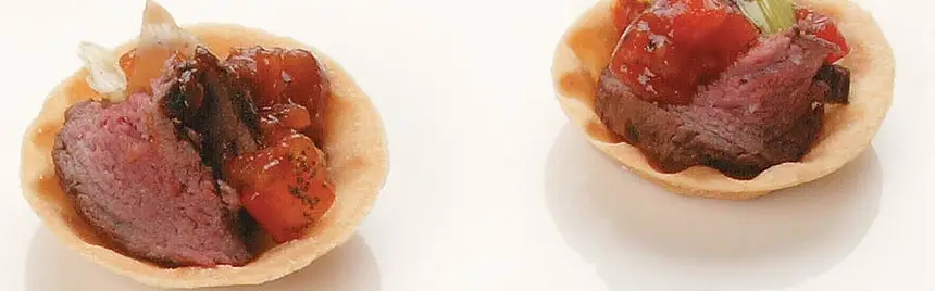 Kangaroo Striploin Tartlet with Sweet Potato & Bush Tomato Jus