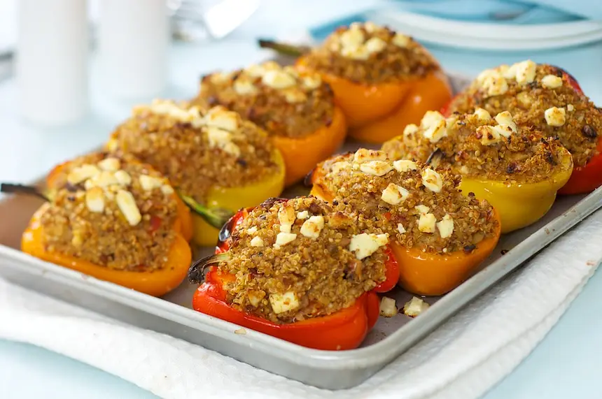 Quinoa, Sun-dried Tomato & Feta Stuffed Bell Peppers