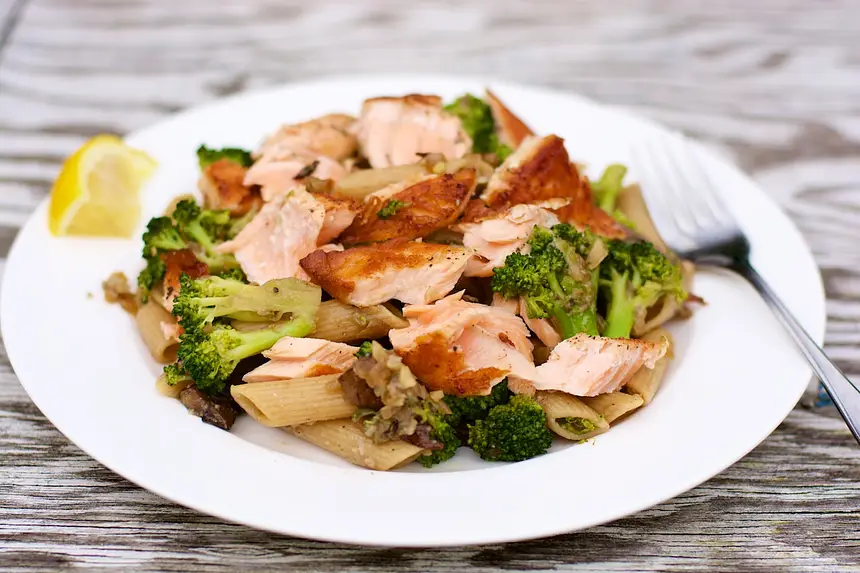Salmon, Broccoli, & Mushroom Pasta