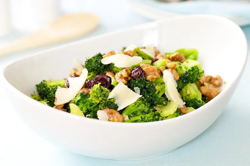 Warm Brocoli Salad with Walnuts, Cranberry & Parmesan