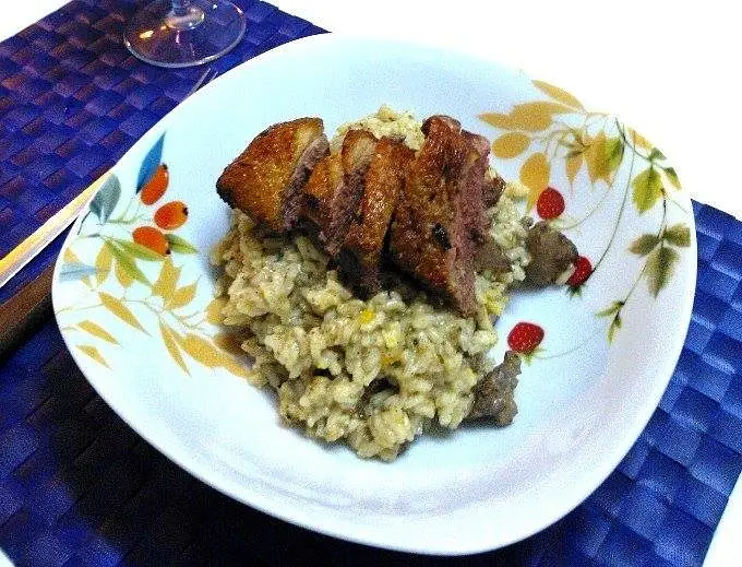 Risotto with Chicken Livers, Citrus Zest & Duck Breast