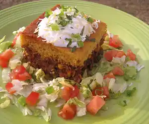 Green Chili Tamale Pie with Cheddar Cornmeal Crust