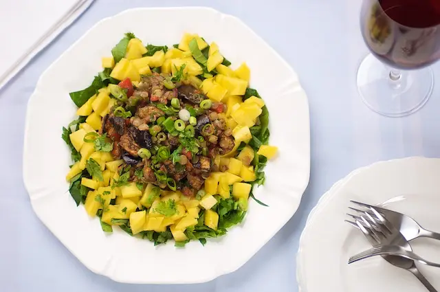 Indian Spiced Eggplant Lentil Salad with Fresh Mango