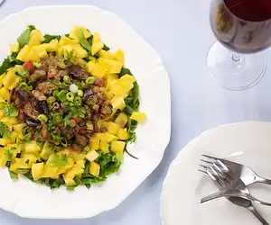 Indian Spiced Eggplant Lentil Salad with Fresh Mango