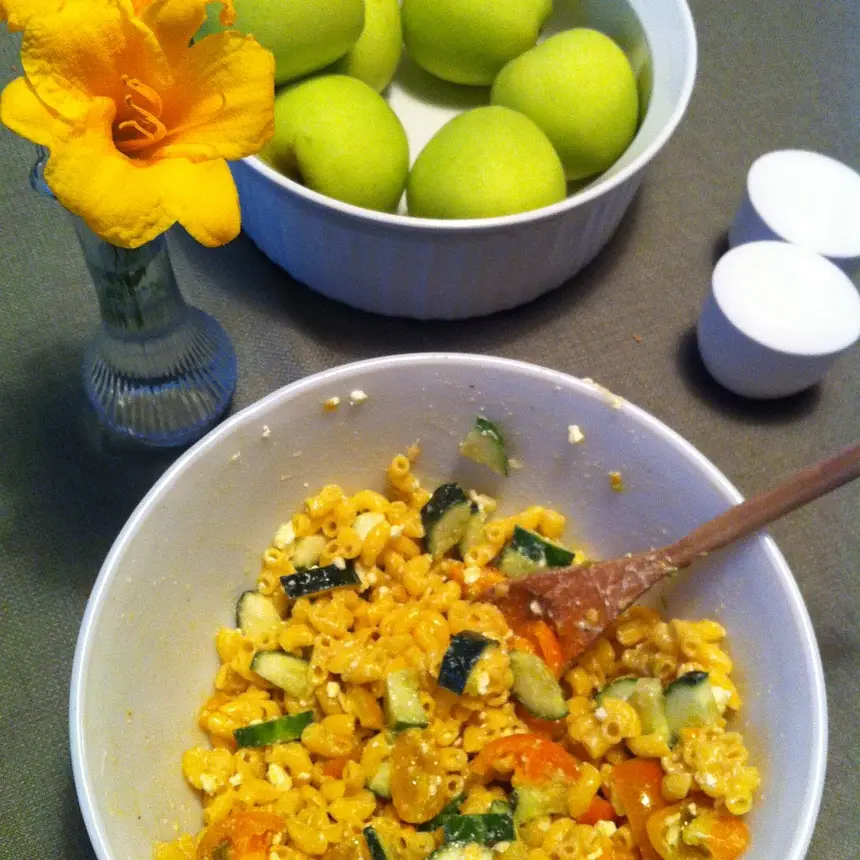 Summer Pasta Salad with Cucumber, Tomato, & Feta (Gluten Free)
