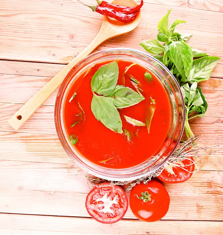 Cold Spicy Tomato Soup with Avocado & Chives
