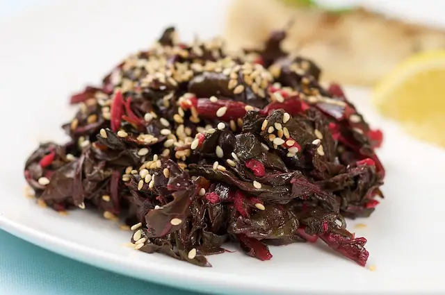Braised Beet Greens with Vinegar & Sesame Seeds