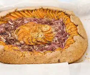 Cheesy Sweet Potato & Red Onion Tart