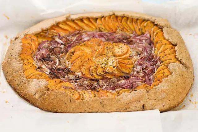 Cheesy Sweet Potato & Red Onion Tart