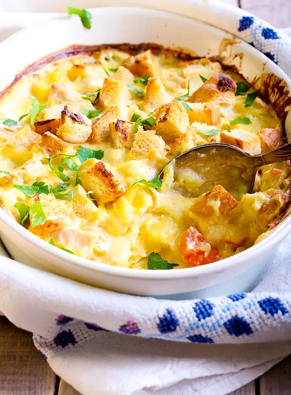 Breakfast Bread Pudding with Sausage/Ham