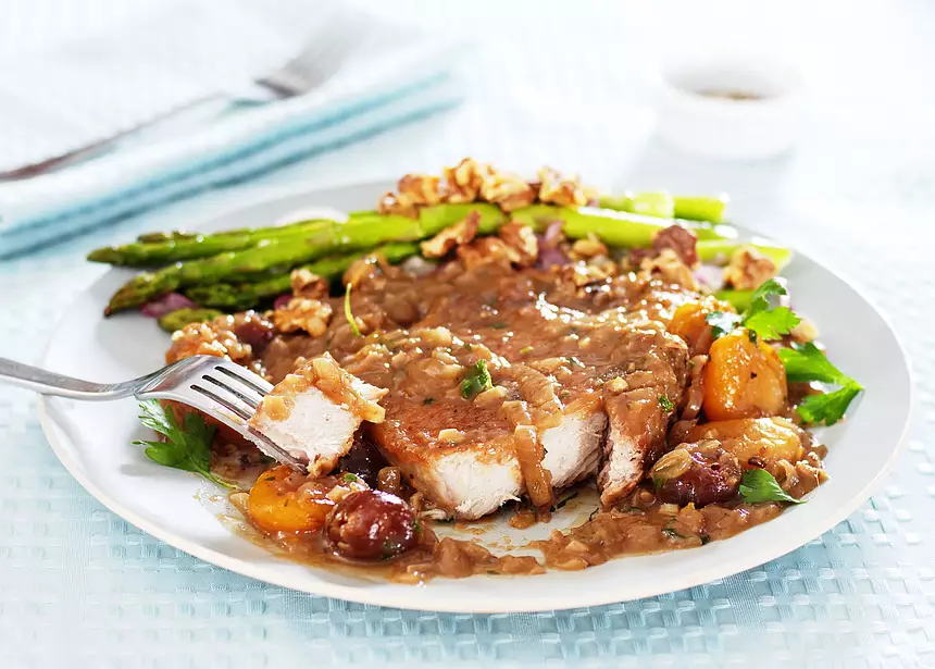 Braised Pork Chops with Prunes & Apricots