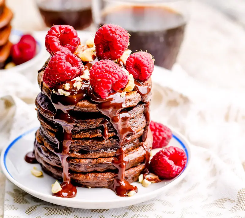 Chocolate Pancakes with Chocolate-Raspberry Sauce