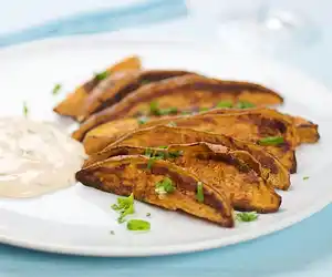 Roasted Sweet Potato Wedges with Smoked Chipotle Cream