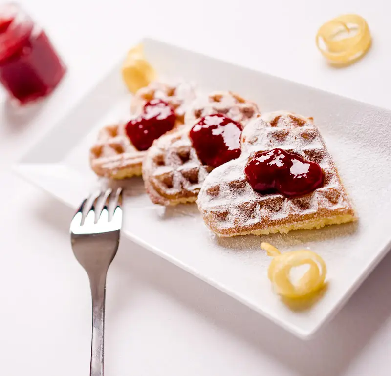 Buttermilk Waffles with Cherry-Almond Sauce
