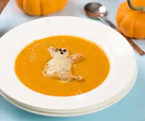 Halloween Ghost Toast in Tomato soup