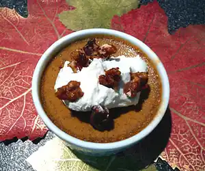 Pumpkin Maple Custards with Honey Glazed Walnuts
