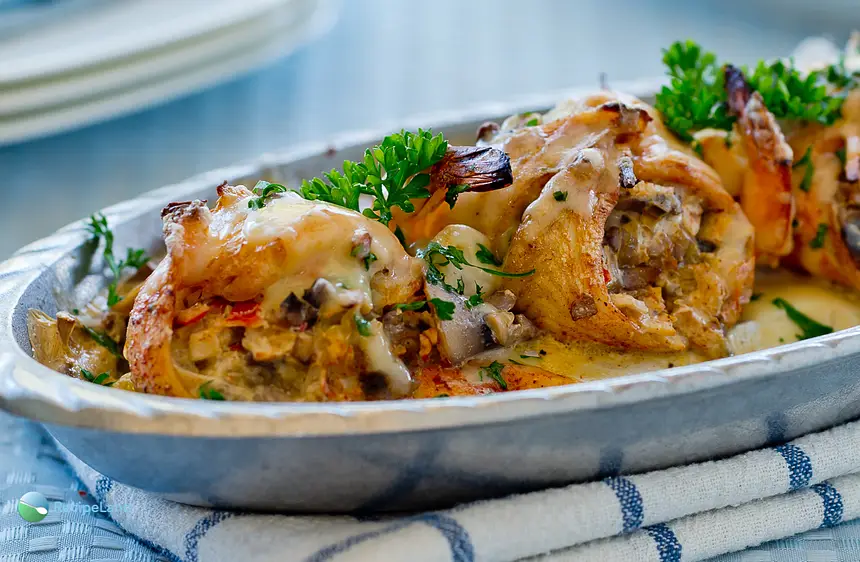 Stuffed Sole with Crab, Shrimp & Mushrooms