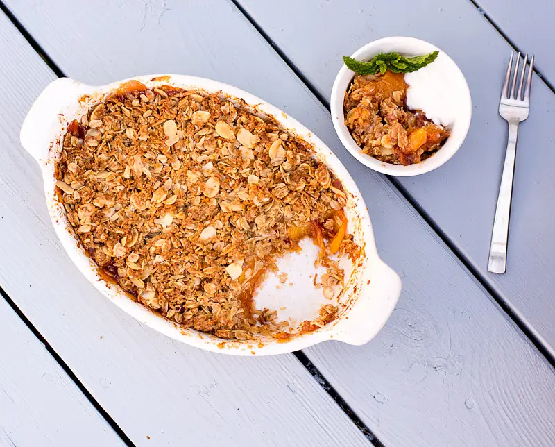 Peach Honey Crisps with Oat, Almond & Coconut Topping