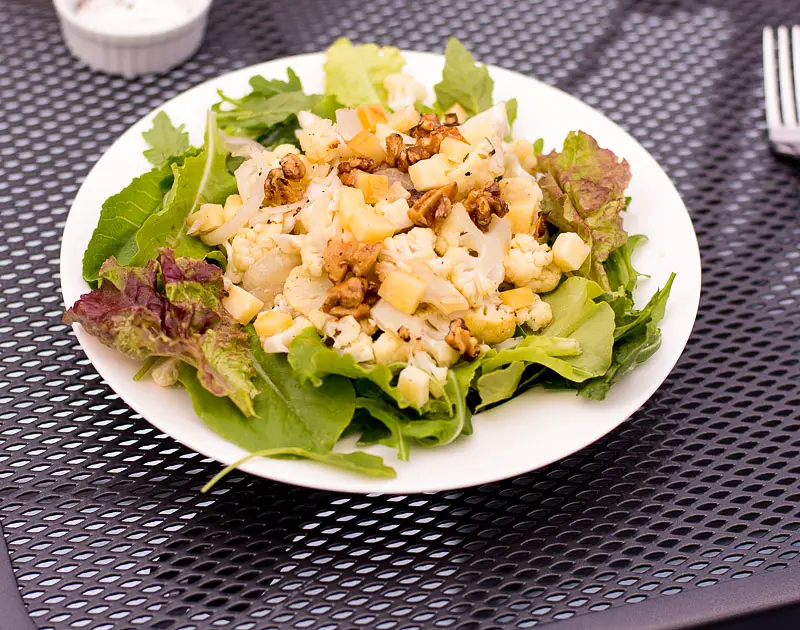 Roasted Cauliflower Salad With Arugula, Walnuts & Cheddar Vinaigrette