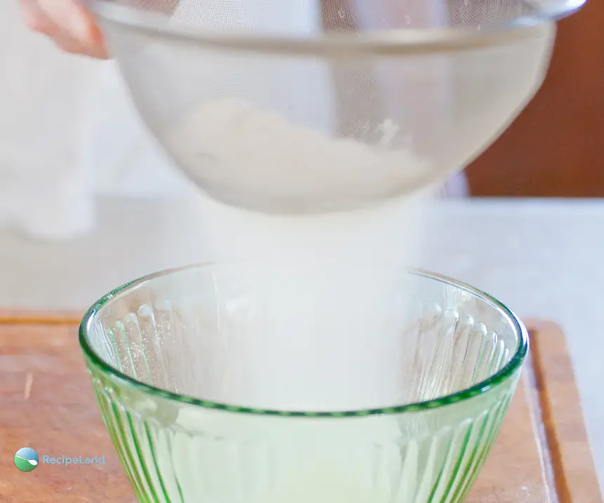 Sifting flour, salt and nutmeg