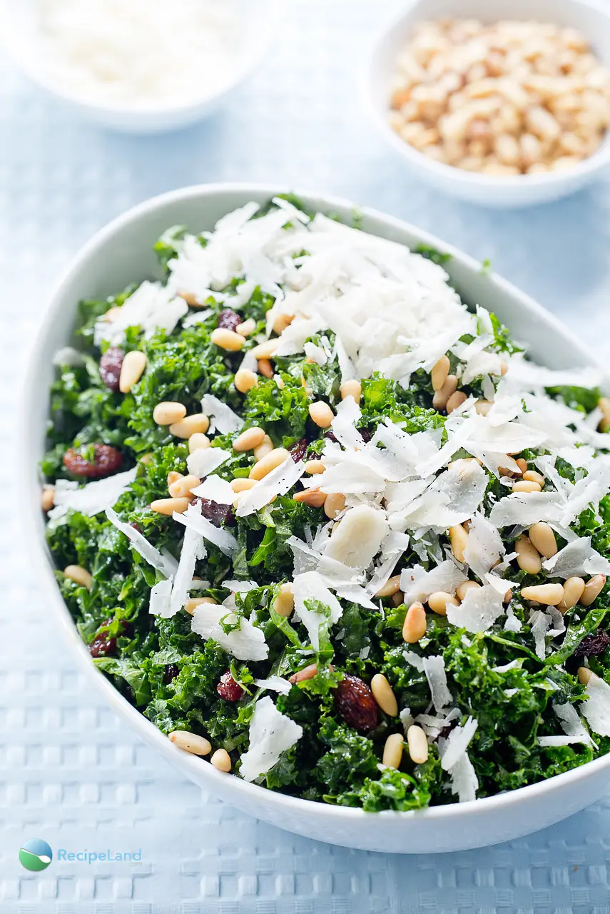 Kale Salad with Pinenuts, Currants & Parmesan