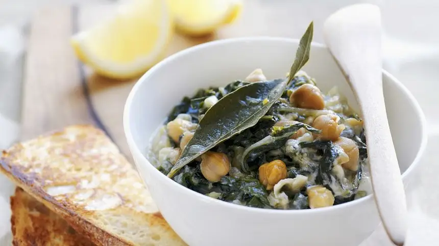 Chard with chickpeas & goat cheese 
