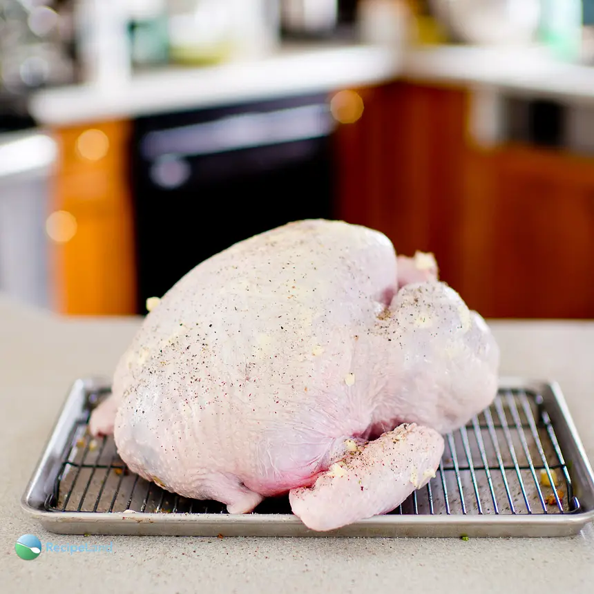 Season the turkey generoursly with salt and pepper