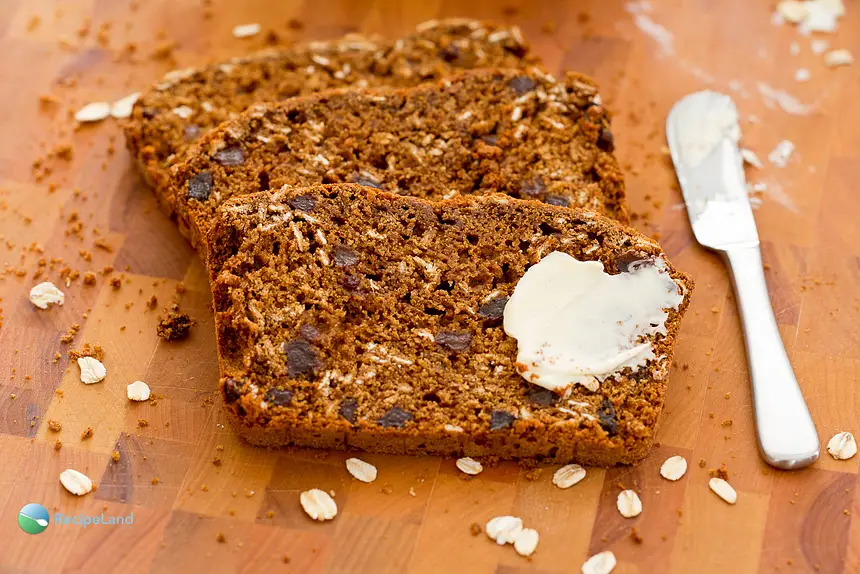 Iron Rich Quickbread, sliced with butter