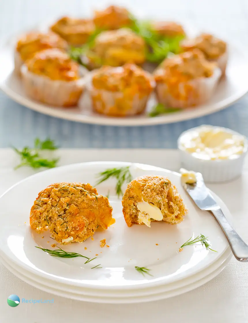 Plate of Dilly Cheese Bisquick Muffins