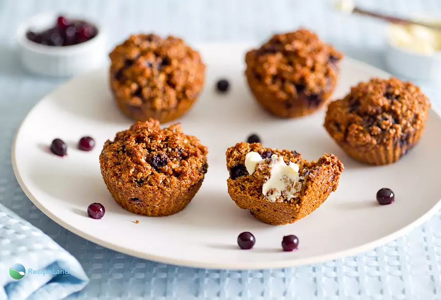Blueberry Bran Molasses Muffins