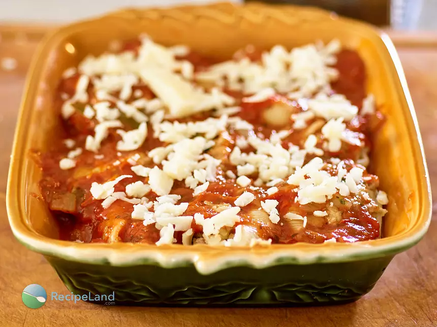 Beef stuffed inside large pasta shells topped with gooey cheese then baked to perfection. Make-ahead and it