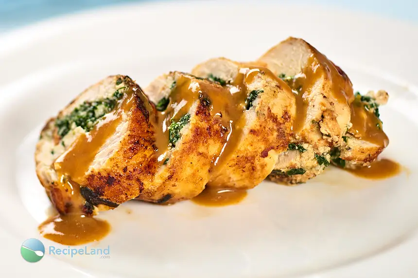 Spinach Ricotta Stuffed Chicken Breasts with Lemon White Wine Sauce