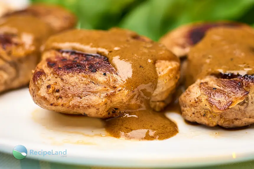 Close-up of prepare pork tenderloin Diane recipe