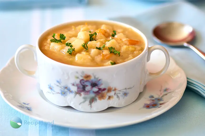 Close-up of slow cooker potato soup