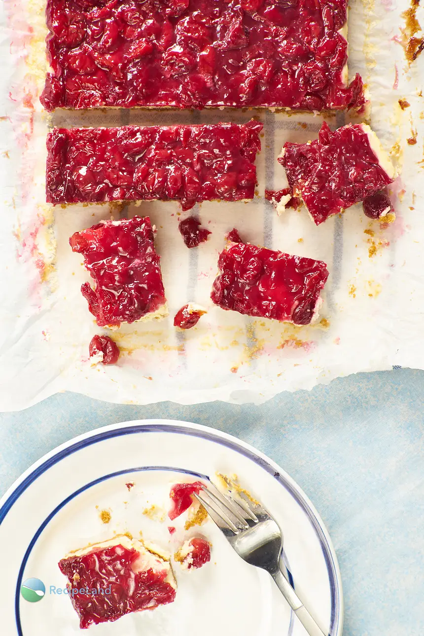 Cherry cheesecake bite-sized bars. Super easy and yummy! Always a hit at get-togethers. No leftovers.