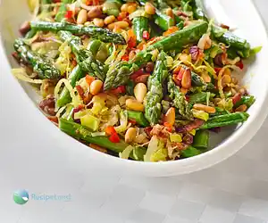 Sauteed Asparagus, Leeks with Pancetta & Pine Nuts