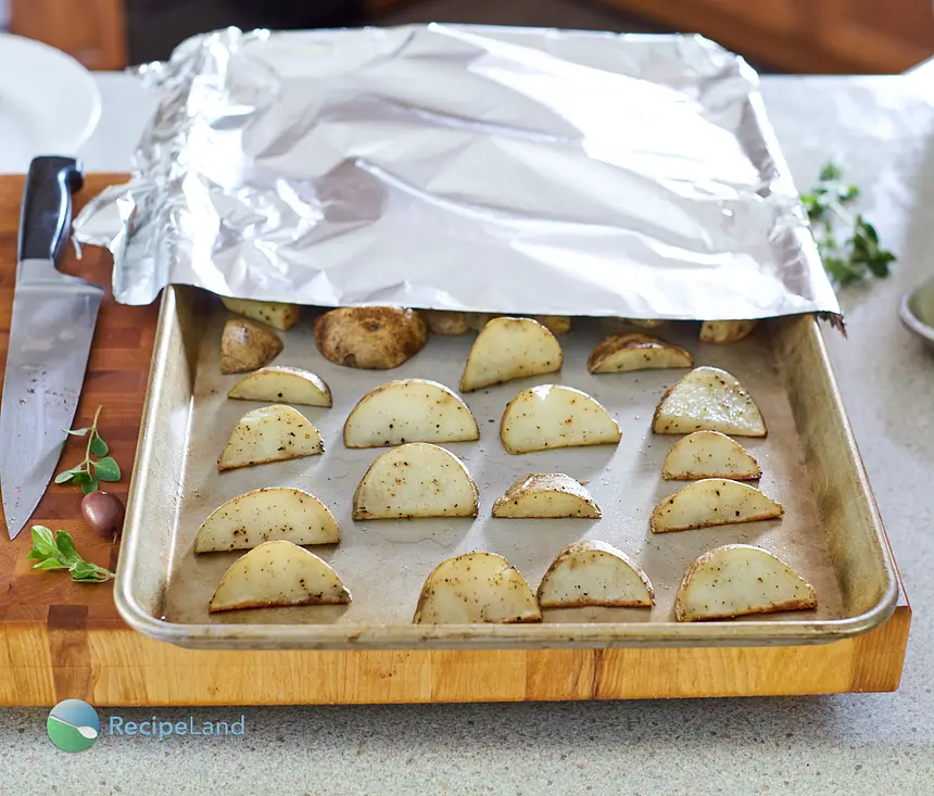 Oven-roasted Potatoes with Garlic, Olives, Feta and, Oregano