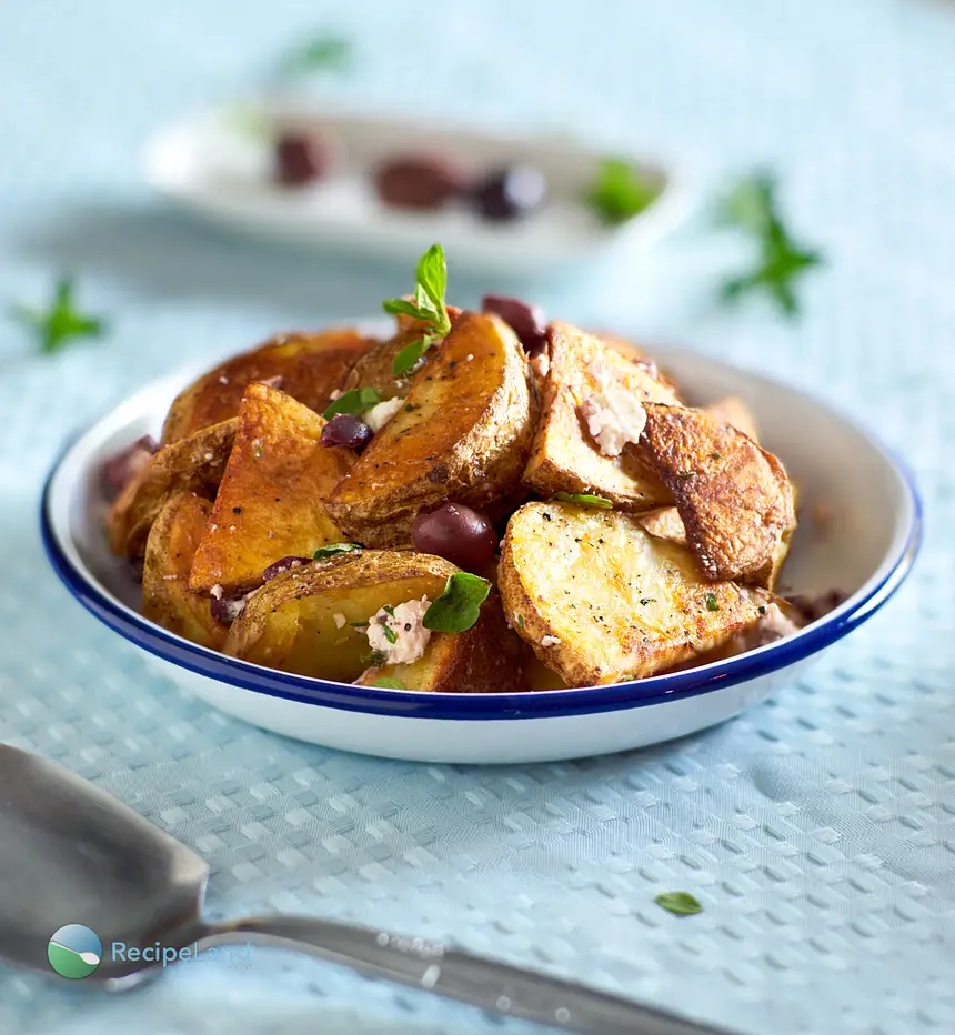 Oven-roasted Potatoes with Garlic, Olives, Feta and, Oregano