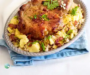 Pork Chops with Bacon 'n Egg Fried Rice