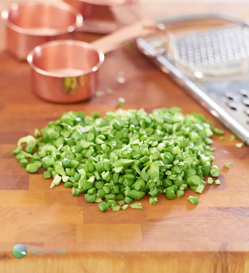 Finely diced garlic scapes