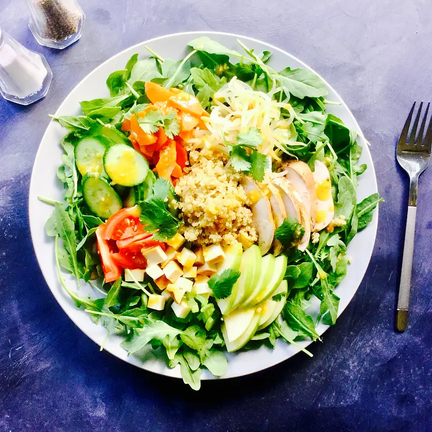 Loaded Vegetable & Quinoa Salad with Miso Orange Dressing