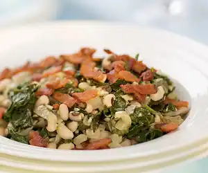 Southern Living Braised Collards with Bacon & Black-Eyed Peas