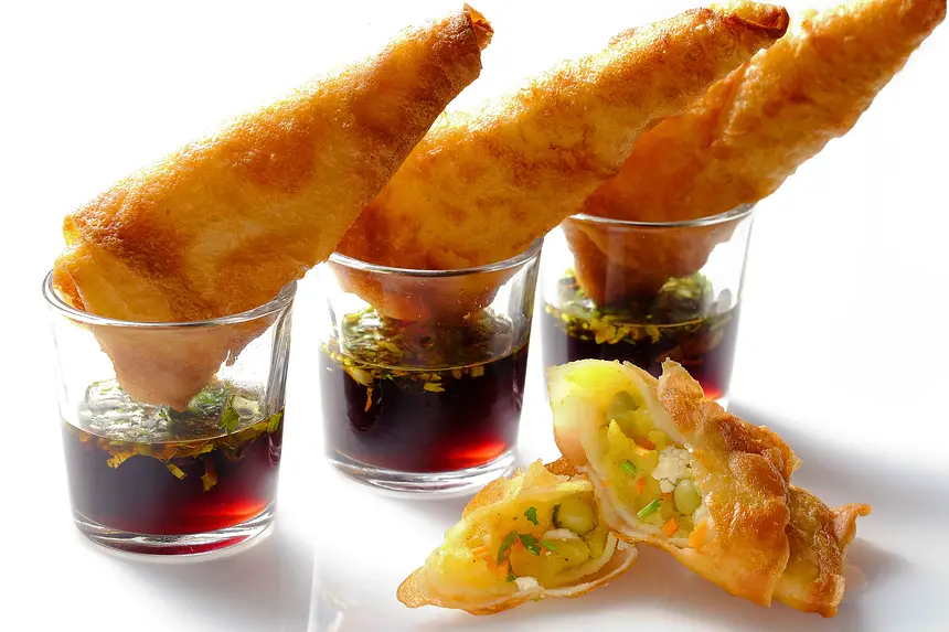 Vegetarian Curry Samosas with Tamarind Dip
