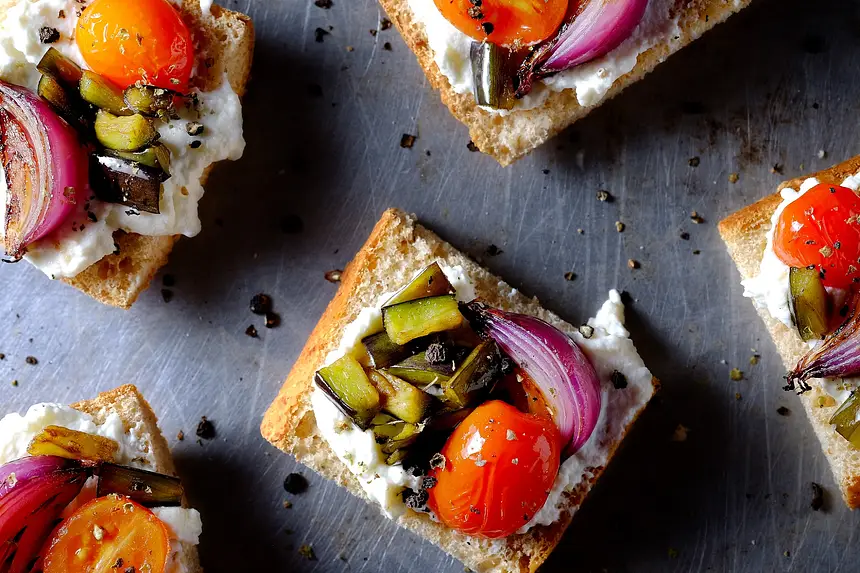 Grilled Veg & Almond Ricotta Crostinis