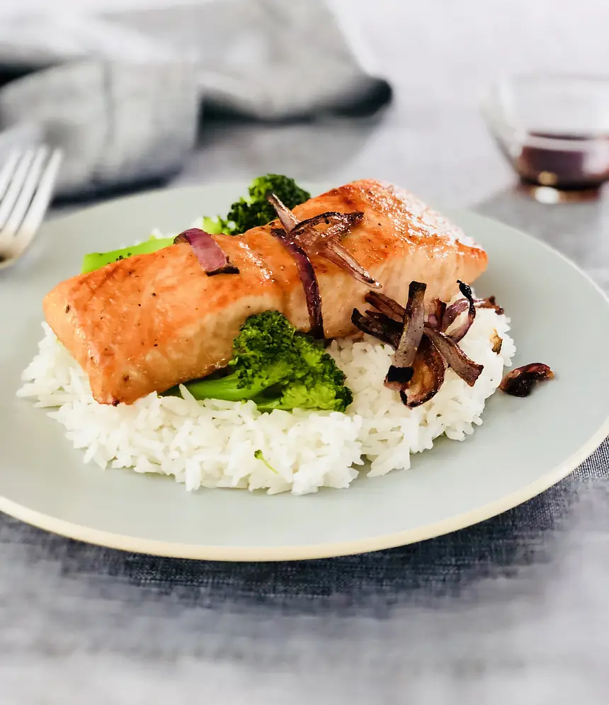 Brown Sugar & Soy Glazed Salmon with Broccoli Rice