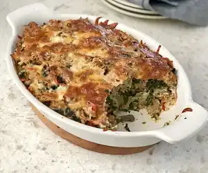 Spinach, Mushroom & Vegetable Bread Pudding