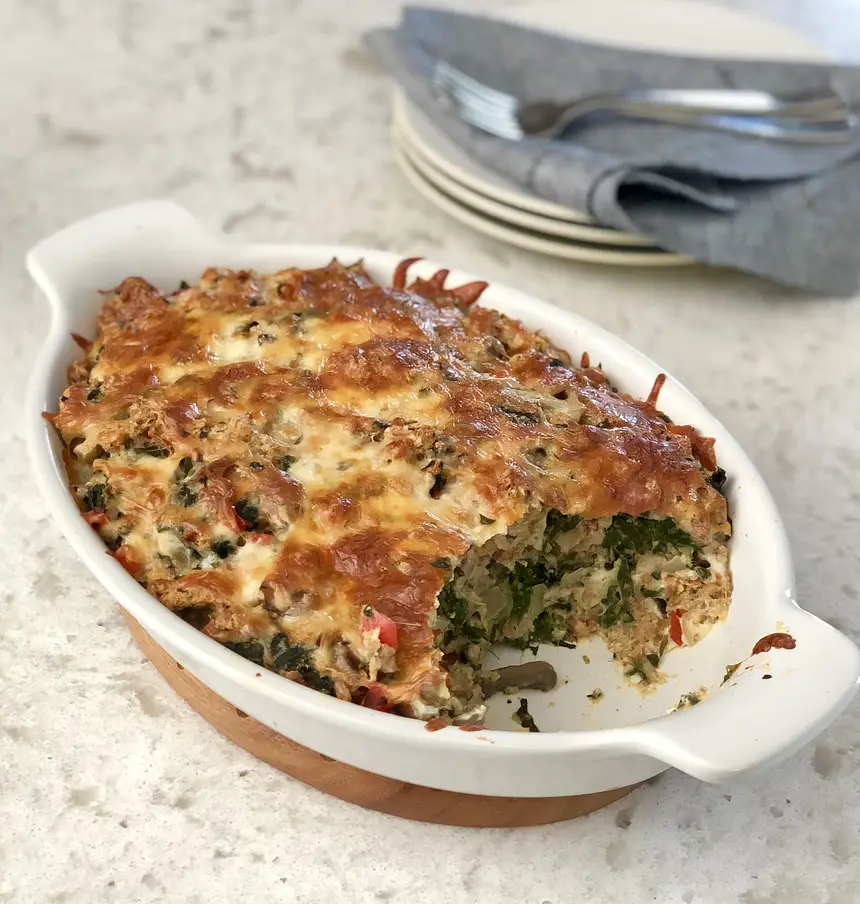 Spinach, Mushroom & Vegetable Bread Pudding 