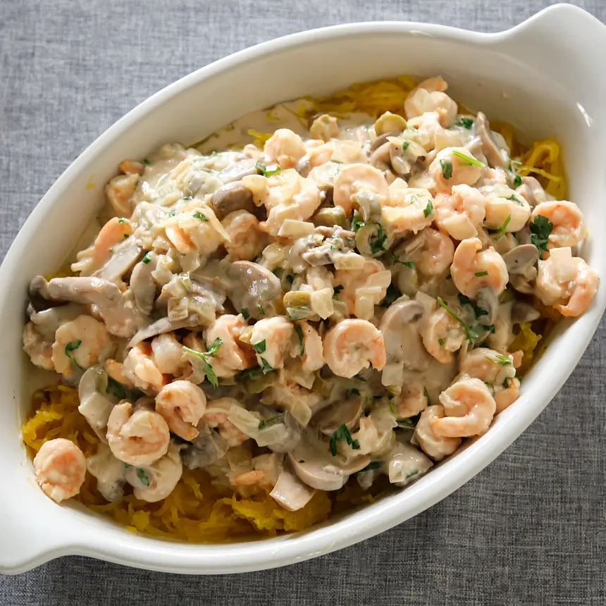 Spaghetti Squash with Mushrooms and Shrimp