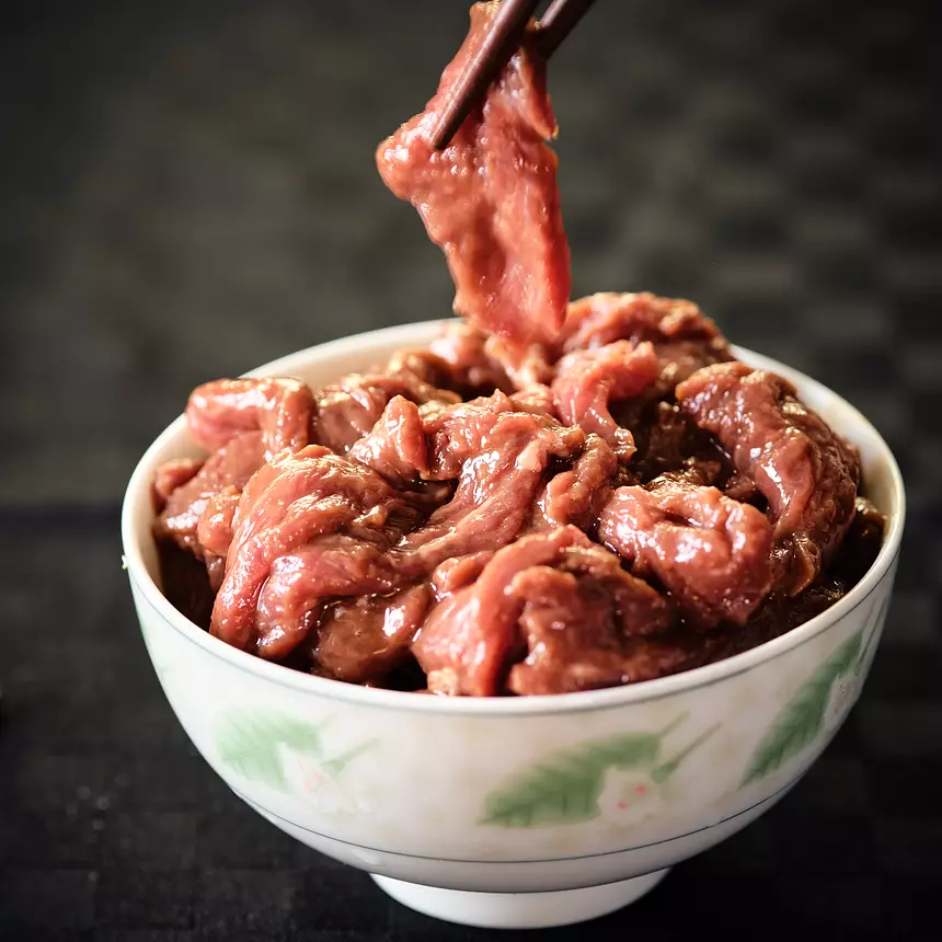 Beef strips marinating
